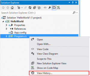 Visual Studio Solution Explorer File History