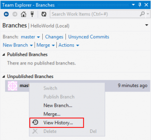 Visual Studio Team Explorer Branches View History