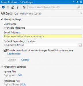 Visual Studio Team Explorer Git Settings